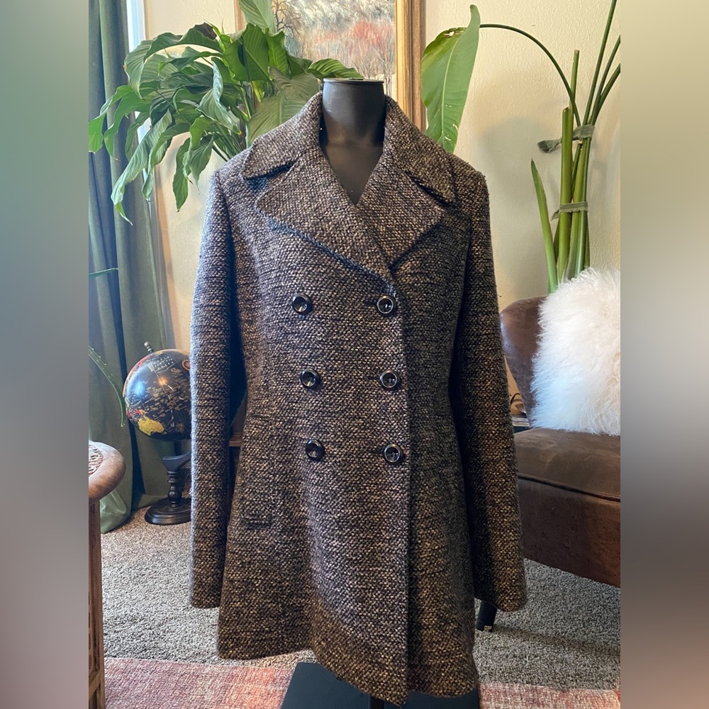 Nine West Charcoal Gray Tweed Double Breasted Peacoat Jacket Size 10